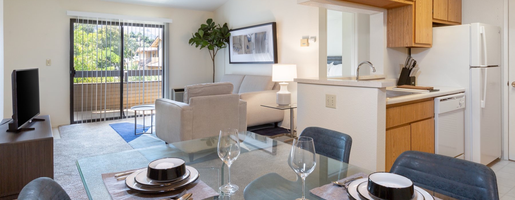 a kitchen with a dining table
