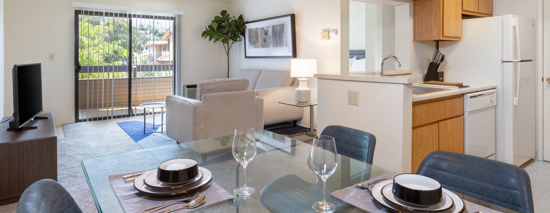 a kitchen with a dining table