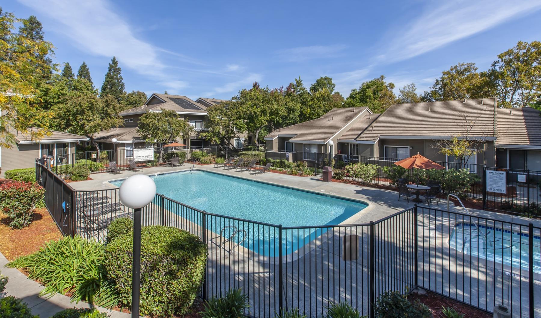 a swimming pool in a backyard