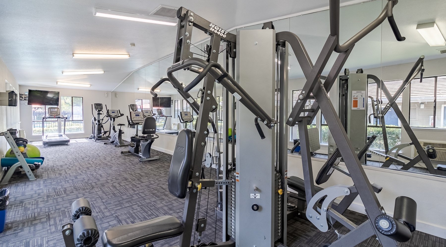 a gym with exercise equipment